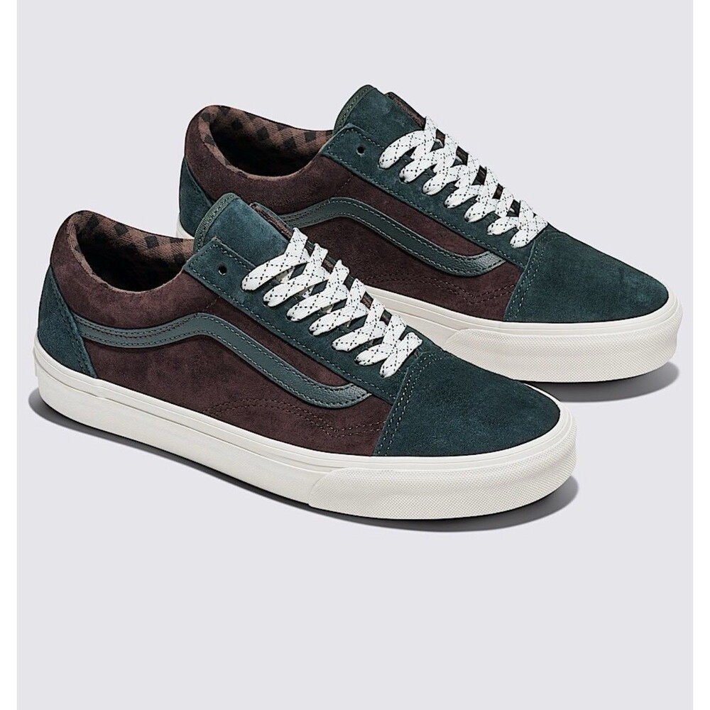 Vans Old Skool Suede Kids Men's Skater Sneakers Brown Green Size M-4.5, W6 Shoes